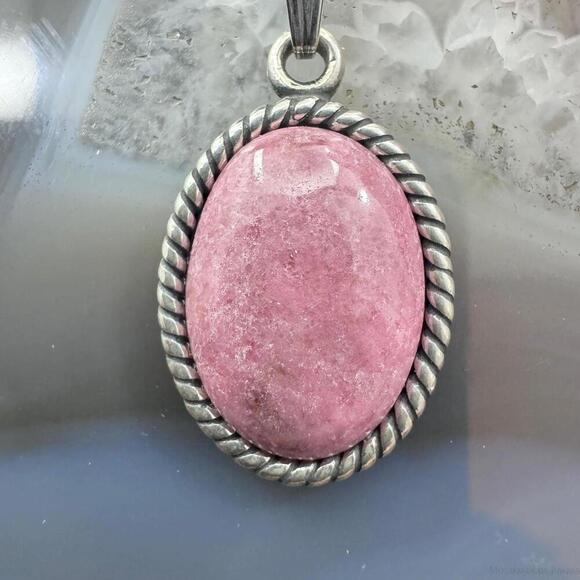 Carolyn Pollack Sterling Silver Oval Rhodochrosite Pendant With Chain Necklace - Picture 1 of 10